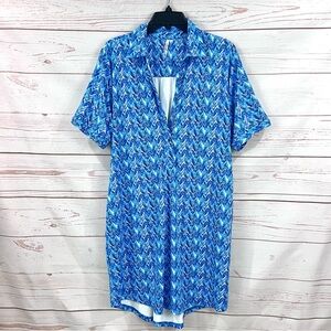 Lulu B UPF 50 Geometric Zig Zag Short Sleeve Polo Collared Shirt Tunic Top Dress